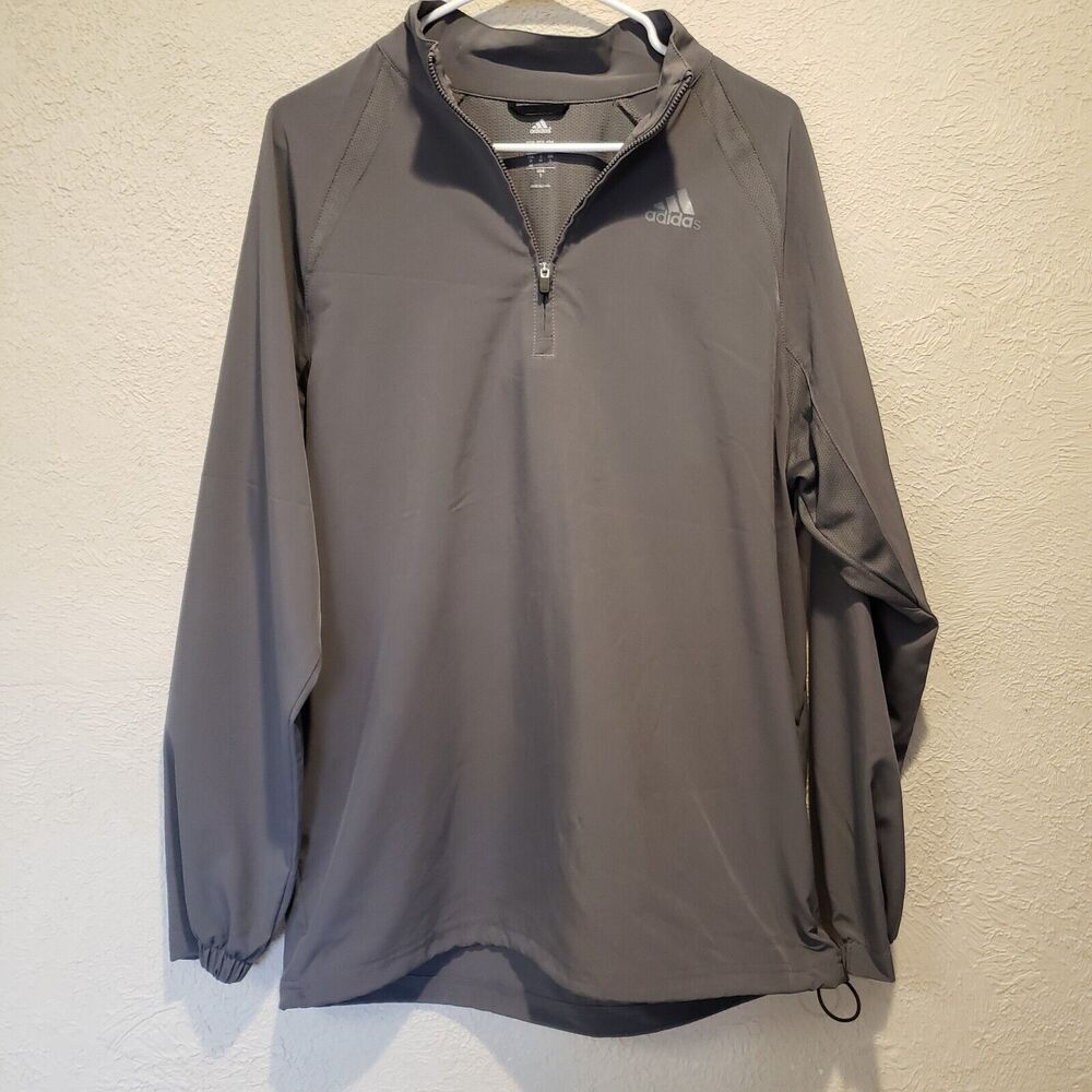 Adidas Sweater Mens Medium Large Gray Pullover 1/4 Zip Mock Neck Athleisure